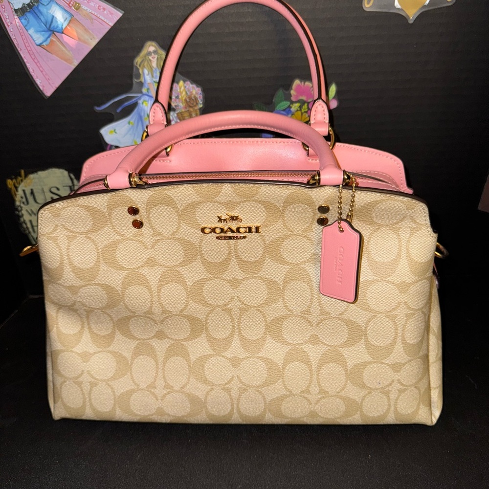 Coach Pink and Tan Signature Tote Bag